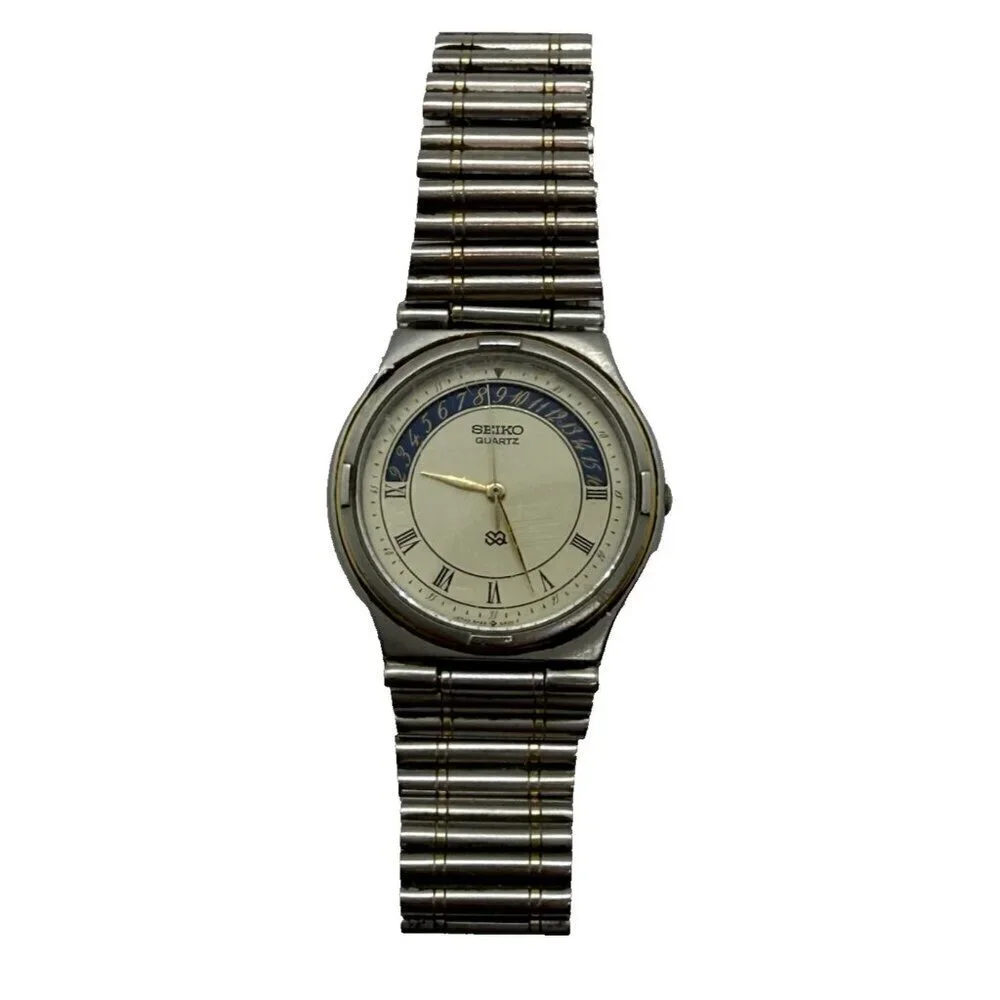 Vtg Seiko Quartz SQ Men's Watch 5H22-6A19 Caliber Date Dial Two Tone Bracelet